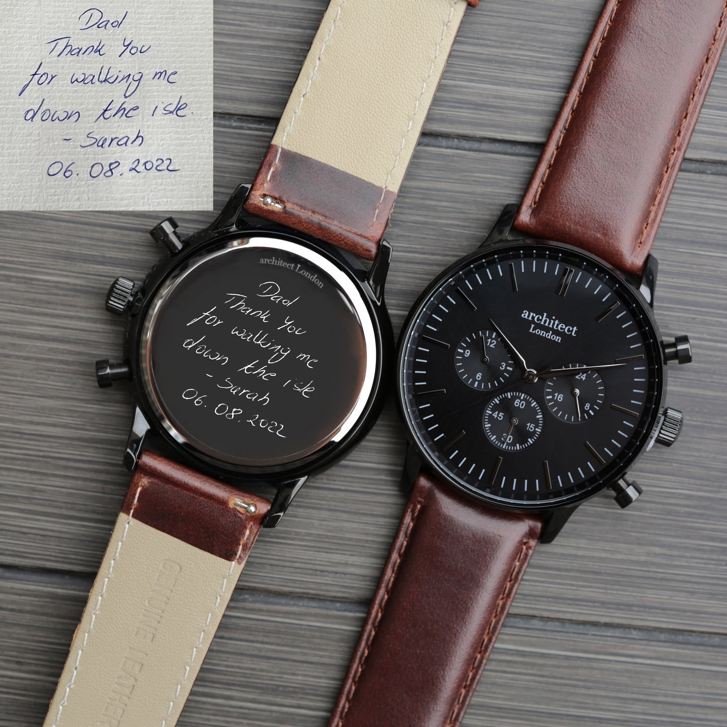 Handwriting Men's Watch Baby Scan - Architect Motivator Black with Walnut Strap