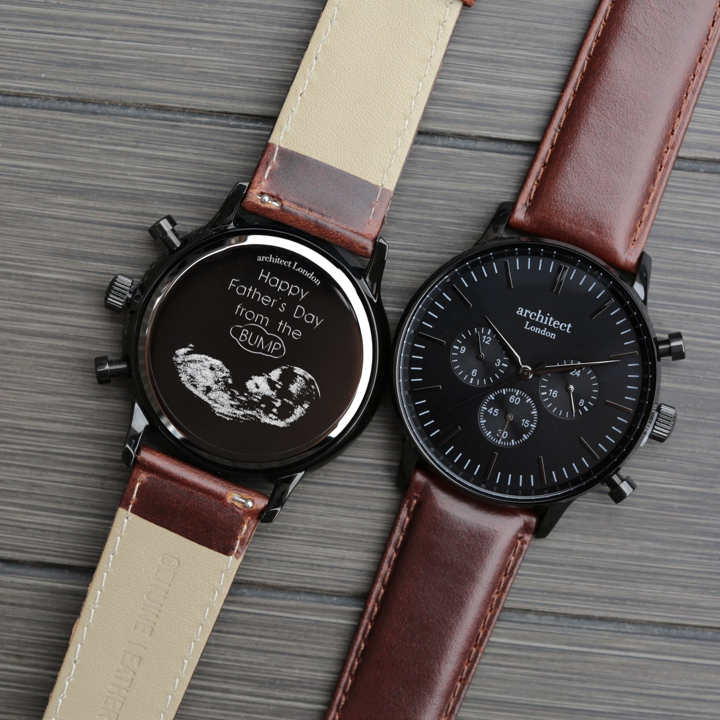 Handwriting Men's Watch Baby Scan - Architect Motivator Black with Walnut Strap