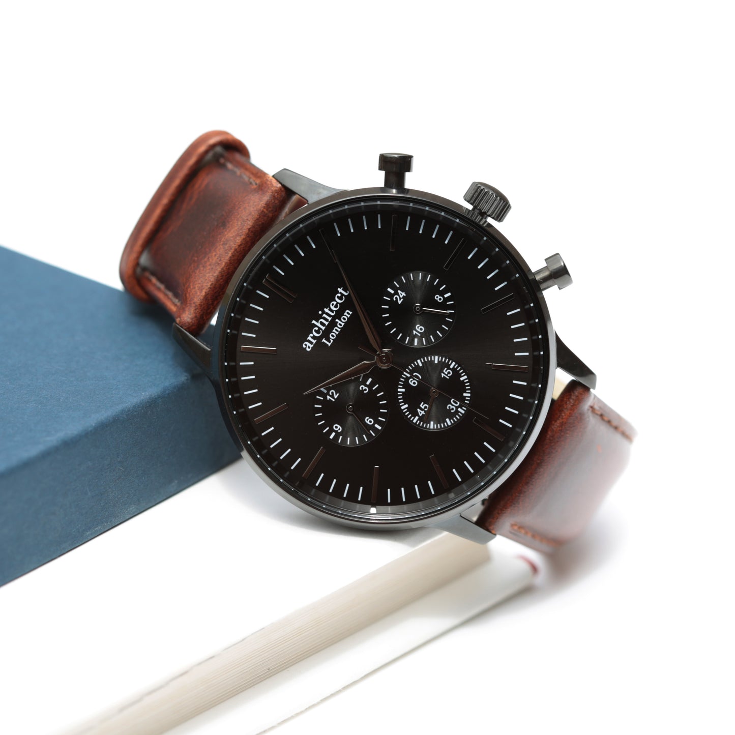 Handwriting Men's Watch Baby Scan - Architect Motivator Black with Walnut Strap