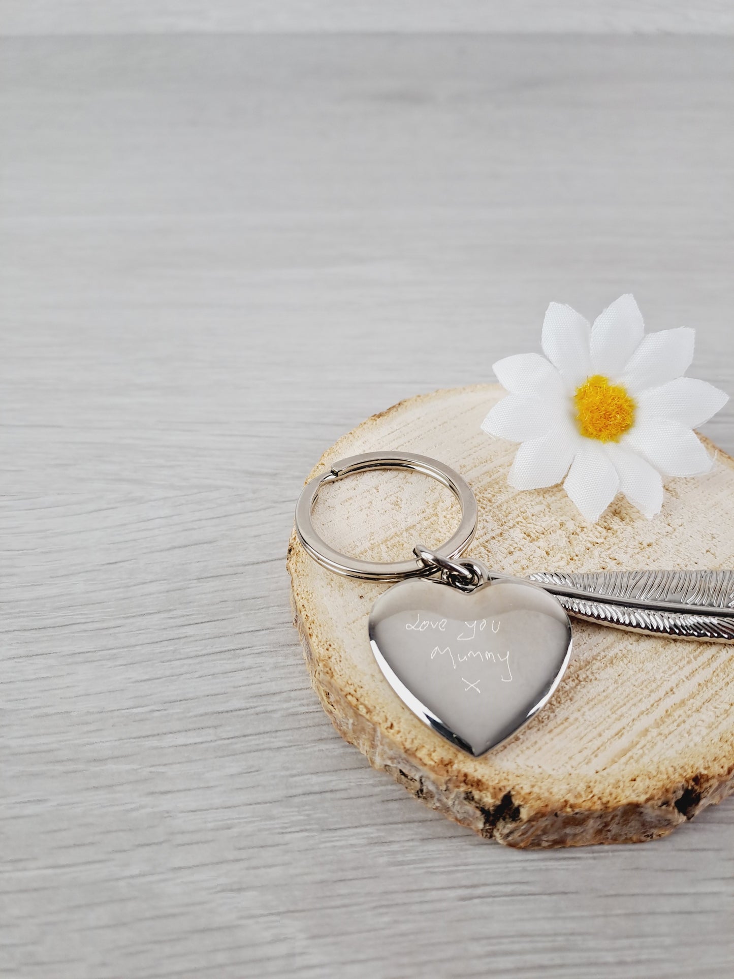 Handwriting Keyring Angel Wing Feather Design