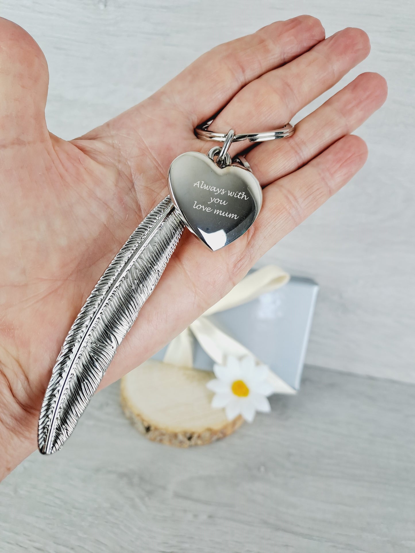 Handwriting Keyring Angel Wing Feather Design