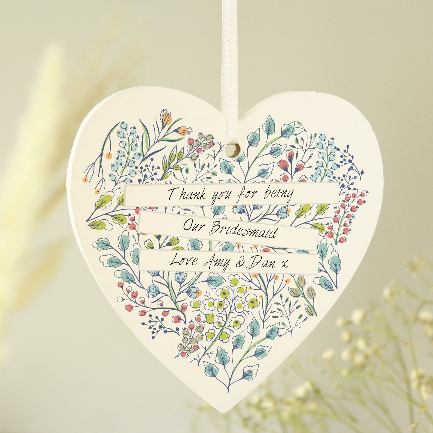 Personalised Botanical Wooden Heart Decoration