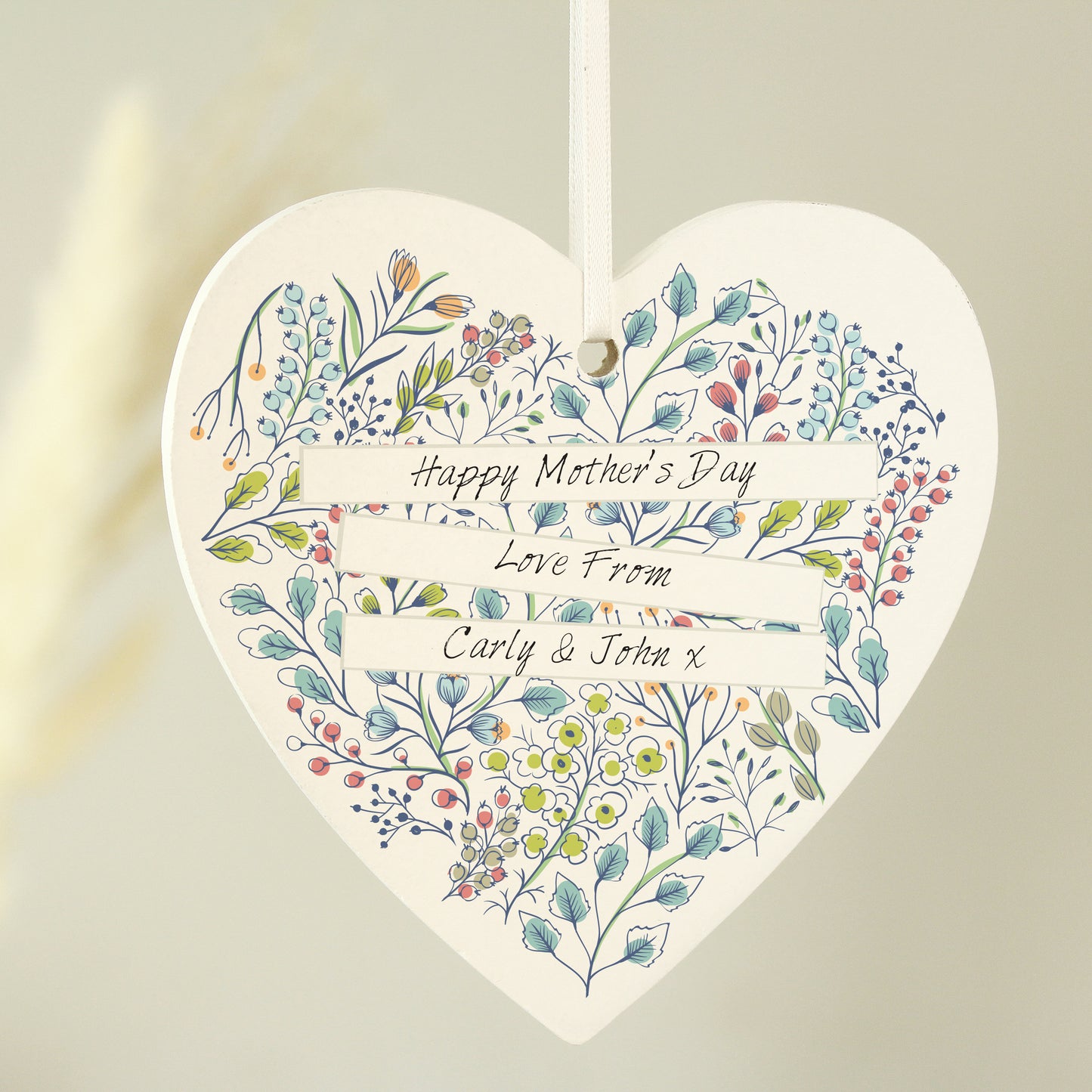 Personalised Botanical Wooden Heart Decoration
