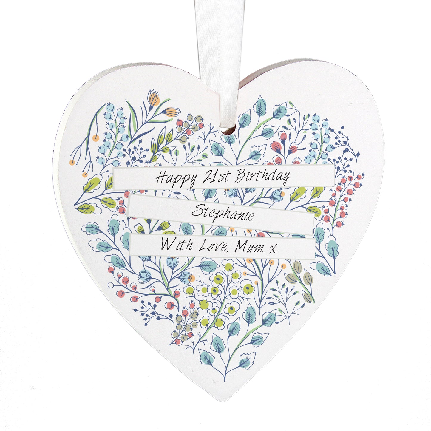 Personalised Botanical Wooden Heart Decoration