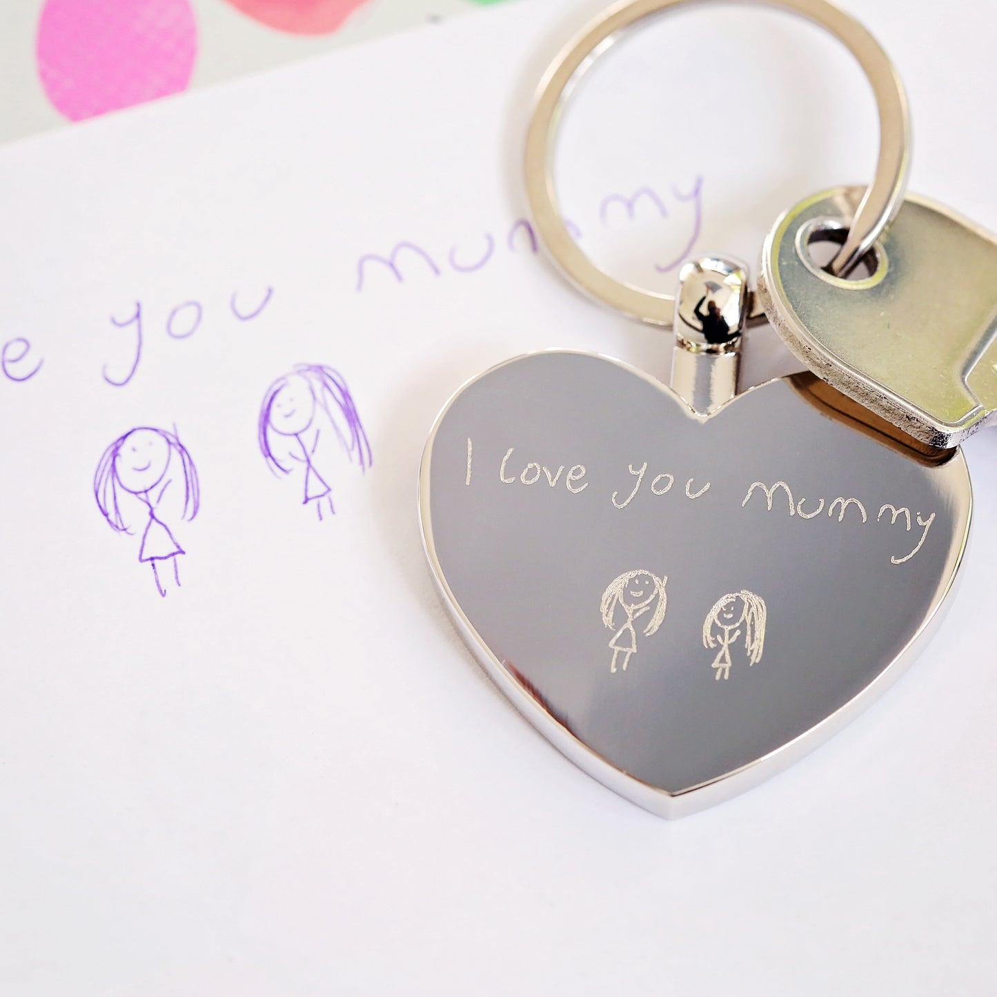 Handwriting Heart Key Ring Silver or Rose Gold