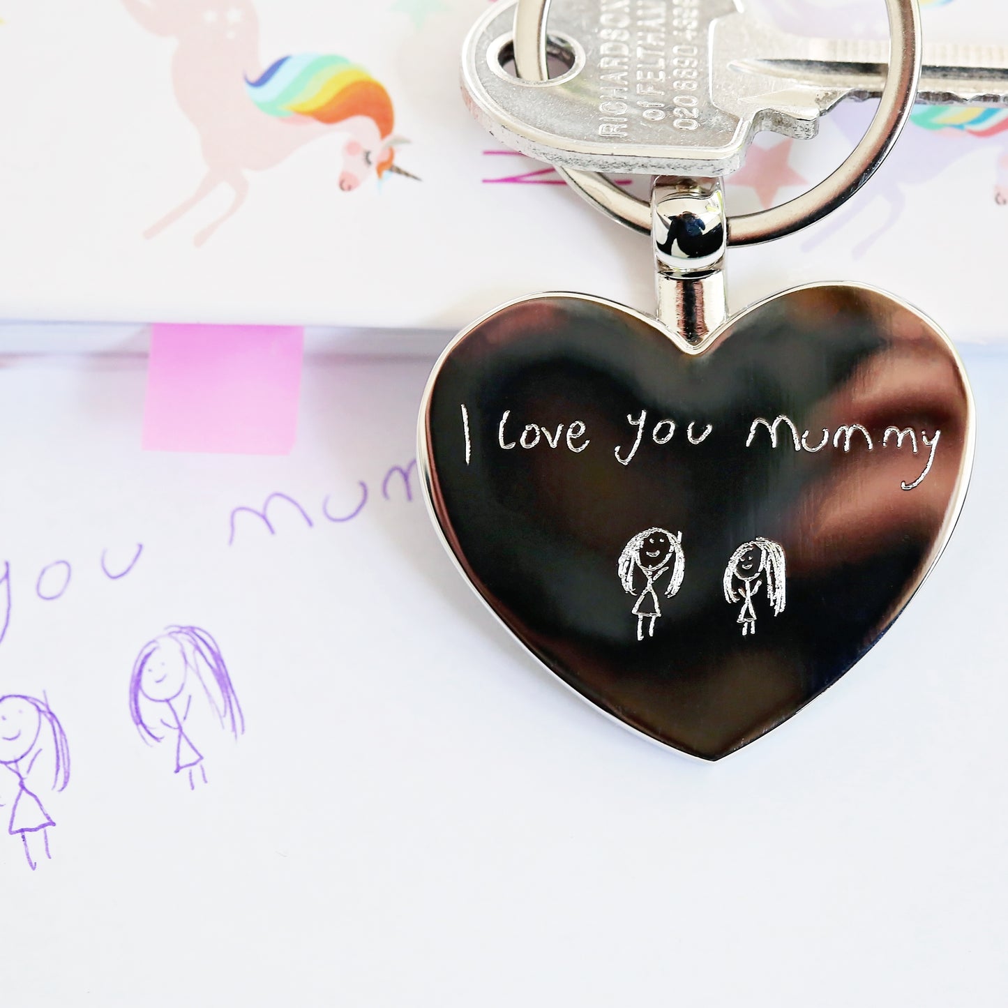 Handwriting Heart Key Ring Silver or Rose Gold