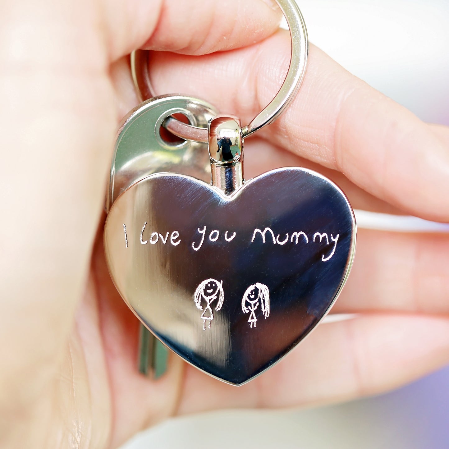 Handwriting Heart Key Ring Silver or Rose Gold