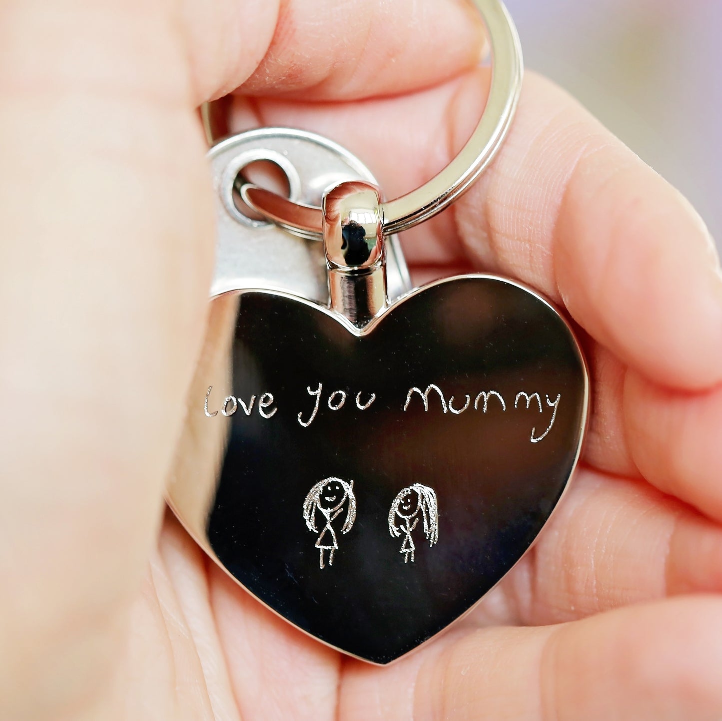 Handwriting Heart Key Ring Silver or Rose Gold