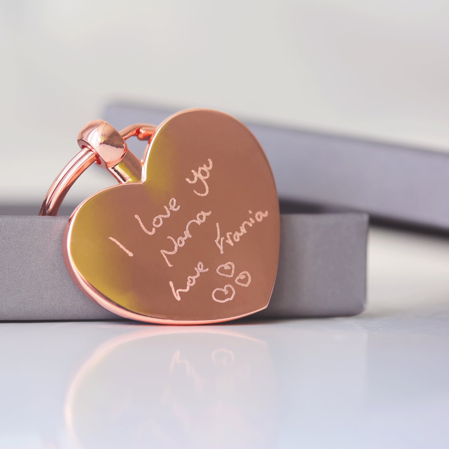 Handwriting Heart Key Ring Silver or Rose Gold