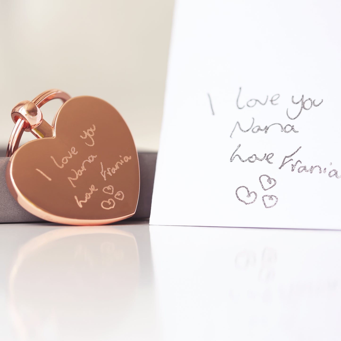 Handwriting Heart Key Ring Silver or Rose Gold