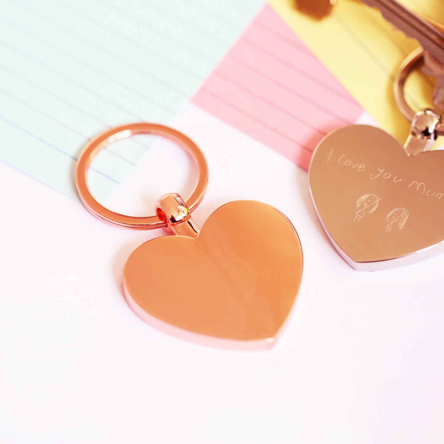 Handwriting Heart Key Ring Silver or Rose Gold