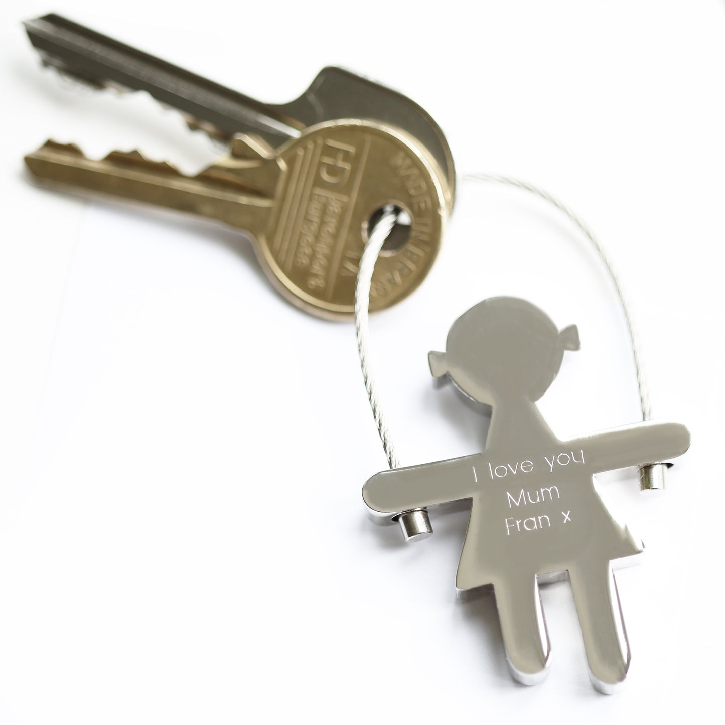 Engraved Modern Font Keyring Skipping Sam or Sally