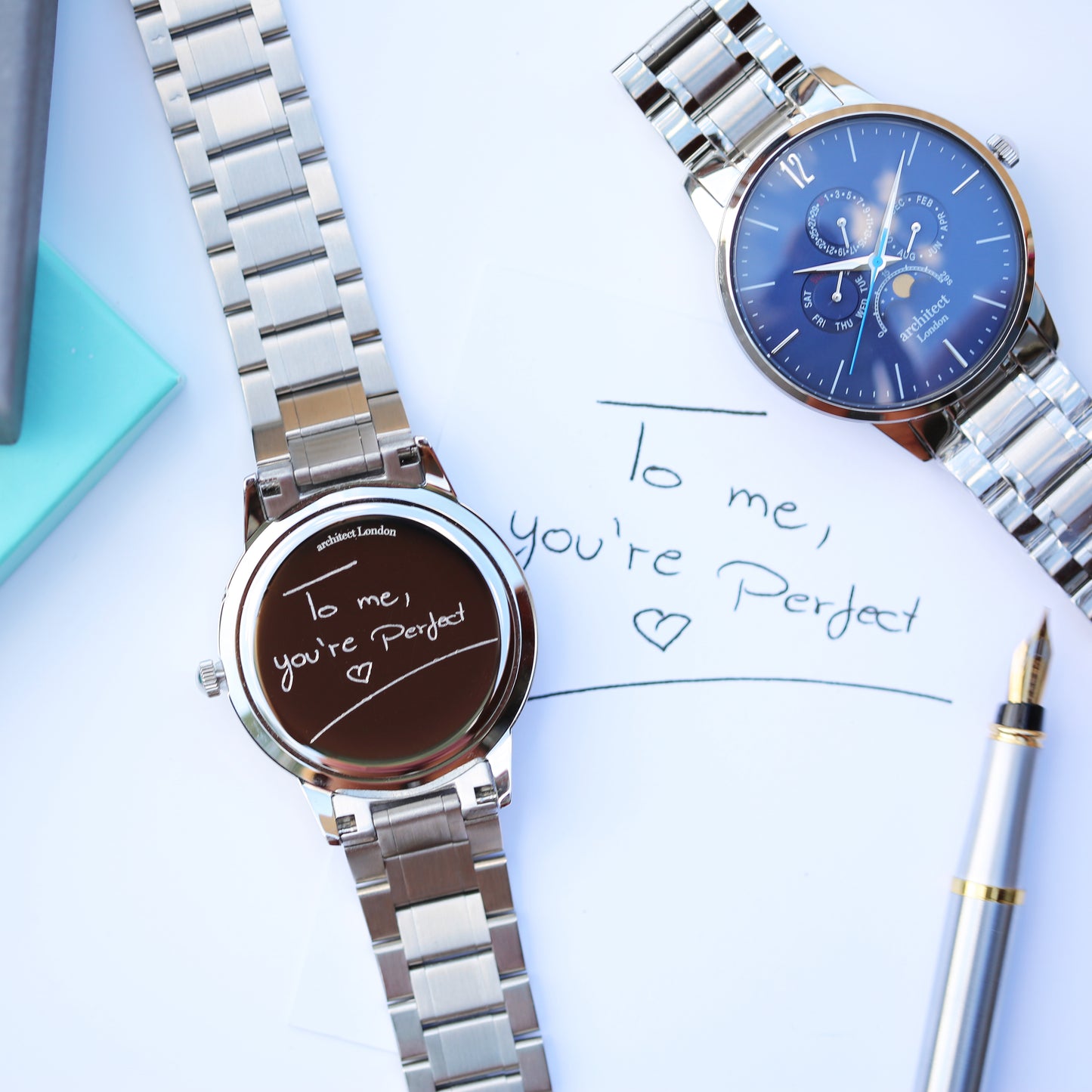 Handwriting Engraved Men's Wrist Watch Apollo Blue
