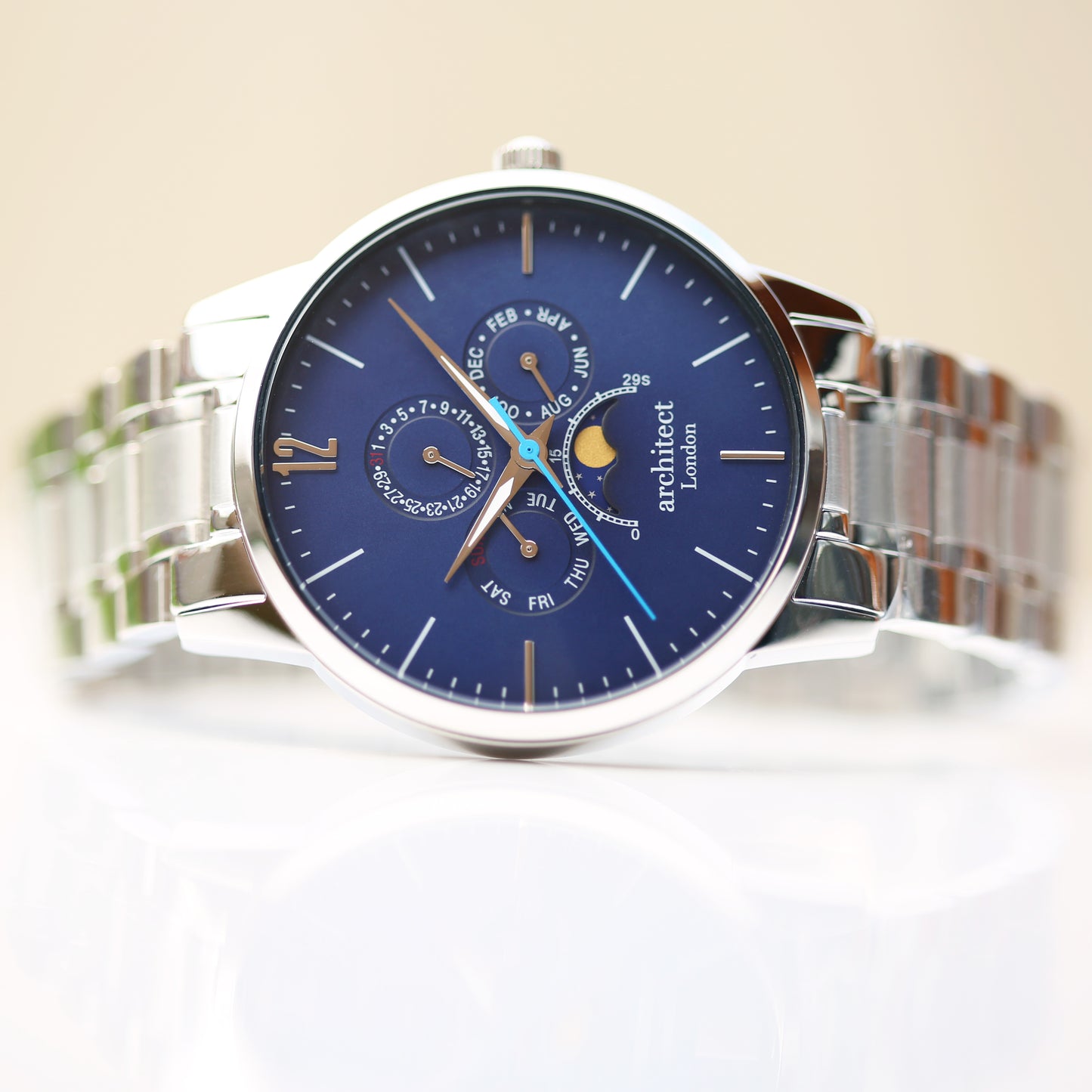 Handwriting Engraved Men's Wrist Watch Apollo Blue
