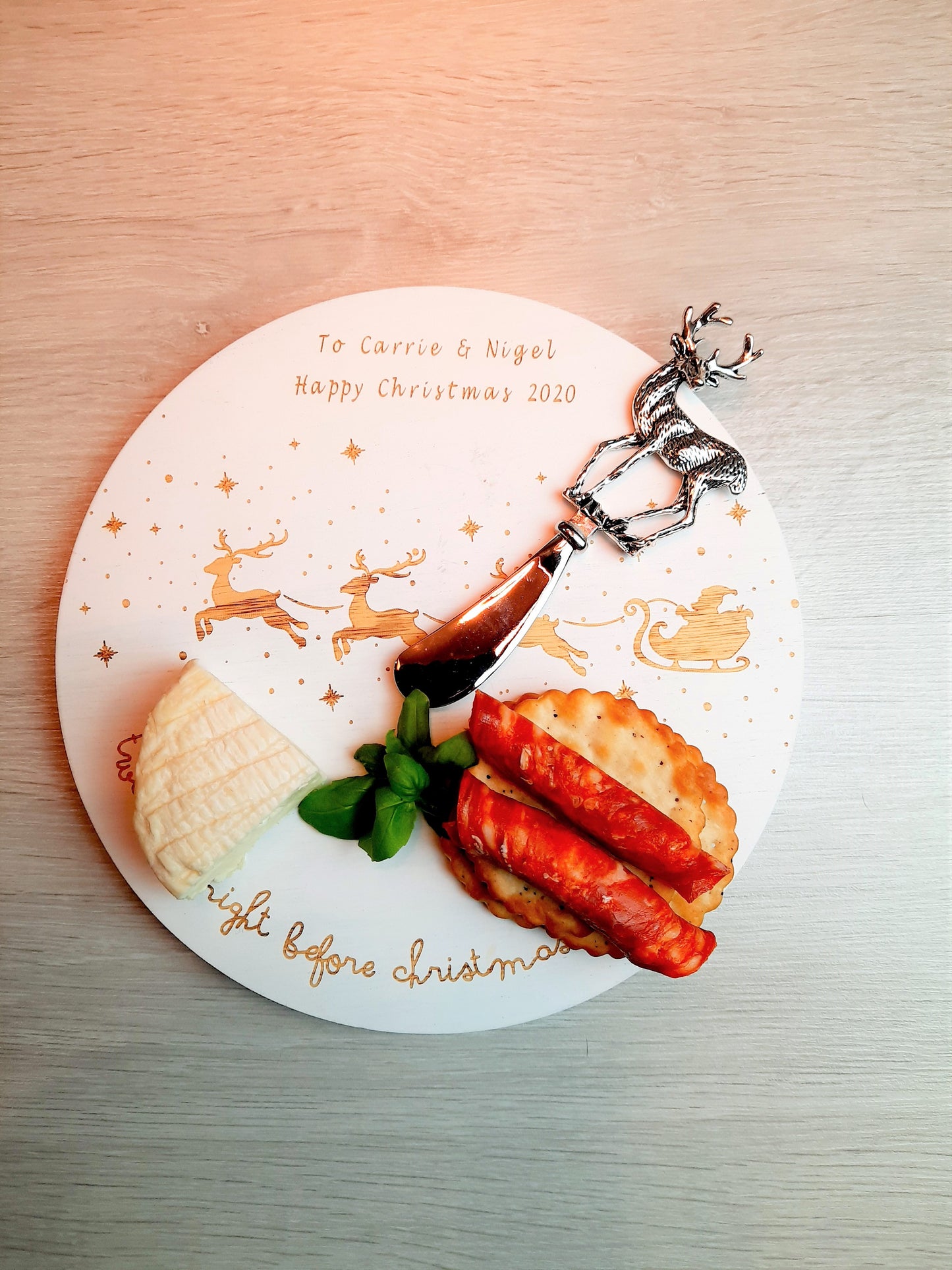 Personalised Christmas Chopping Board or Cheese Board and Knife Set