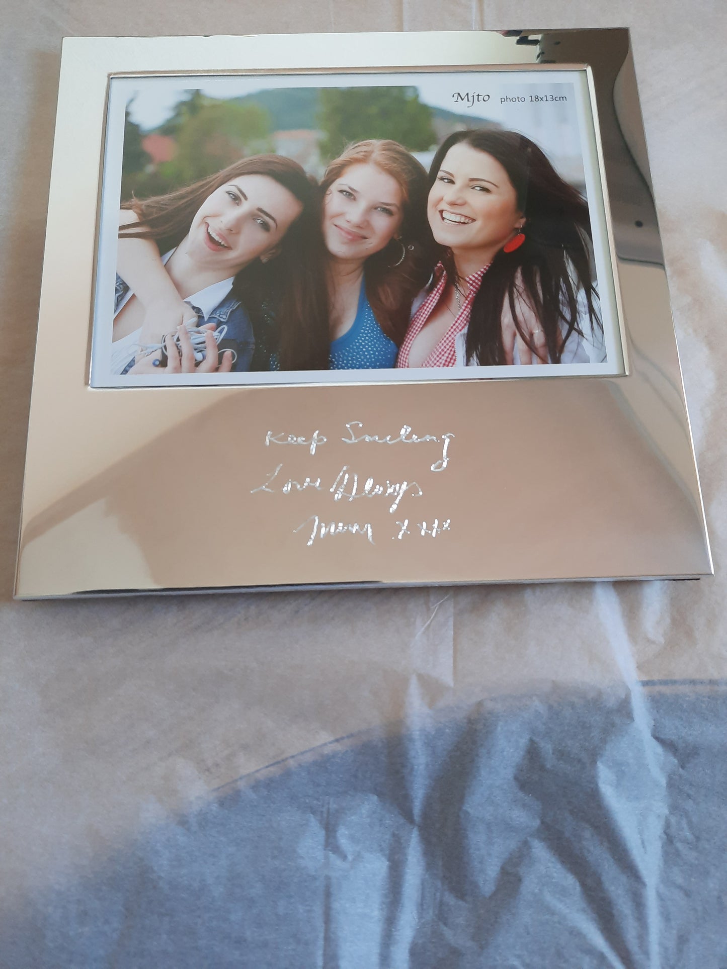 Handwriting Engraving on silver photo frame
