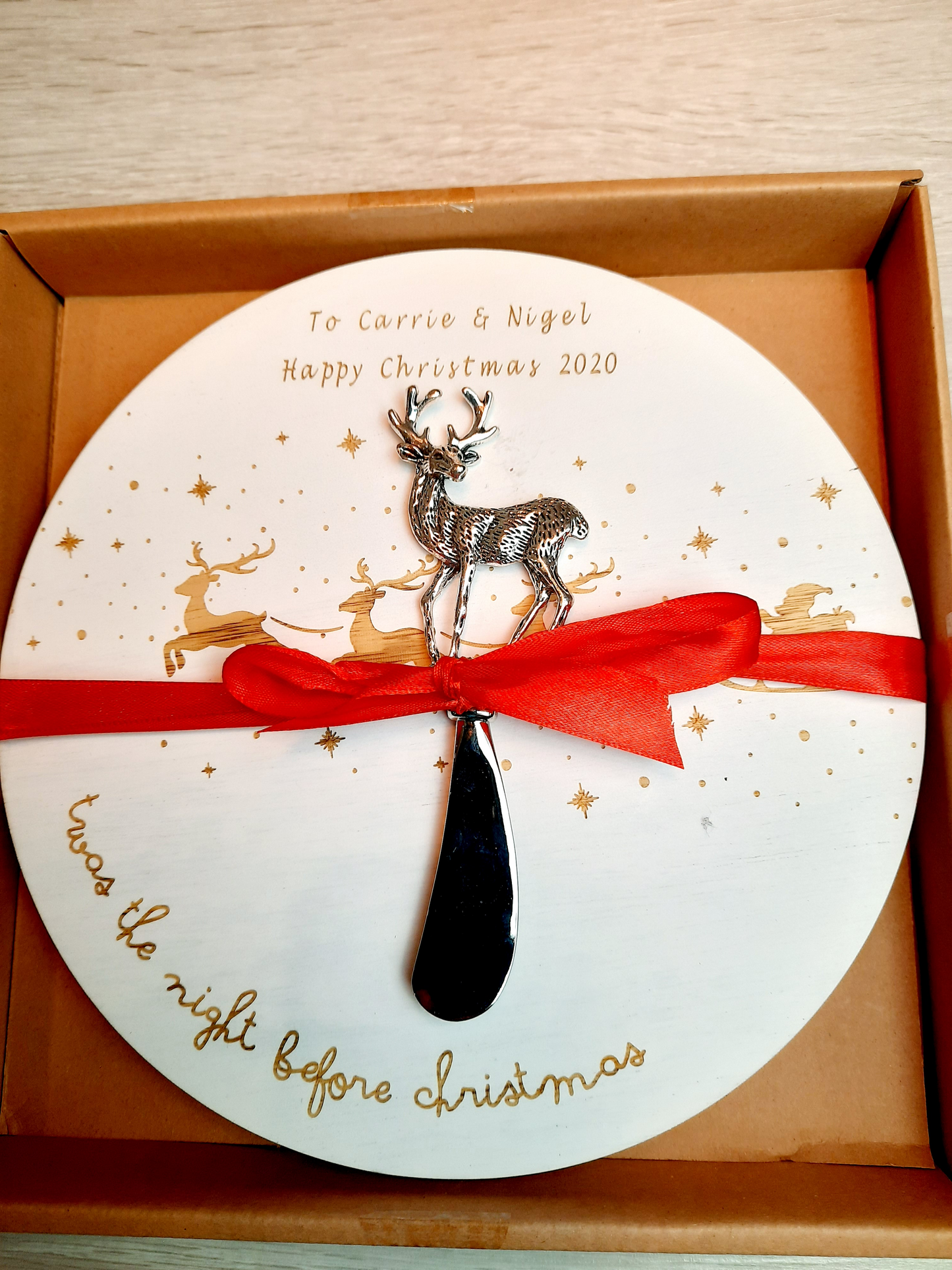 Personalised Christmas Chopping Board or Cheese Board and Knife Set