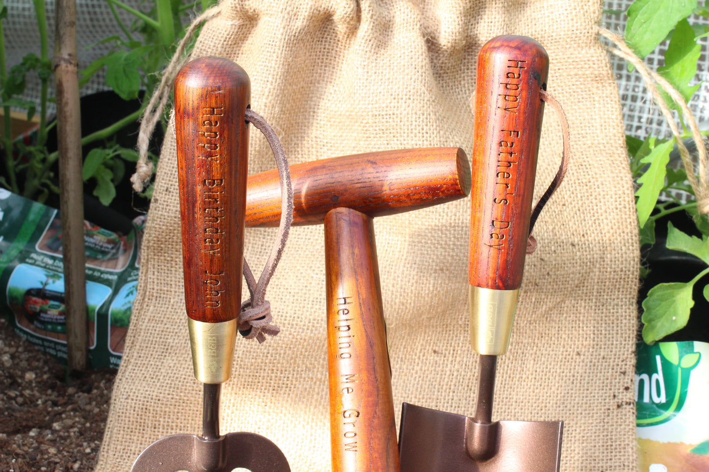 Personalised Garden Tool Set of Fork Trowel Dibber Gift