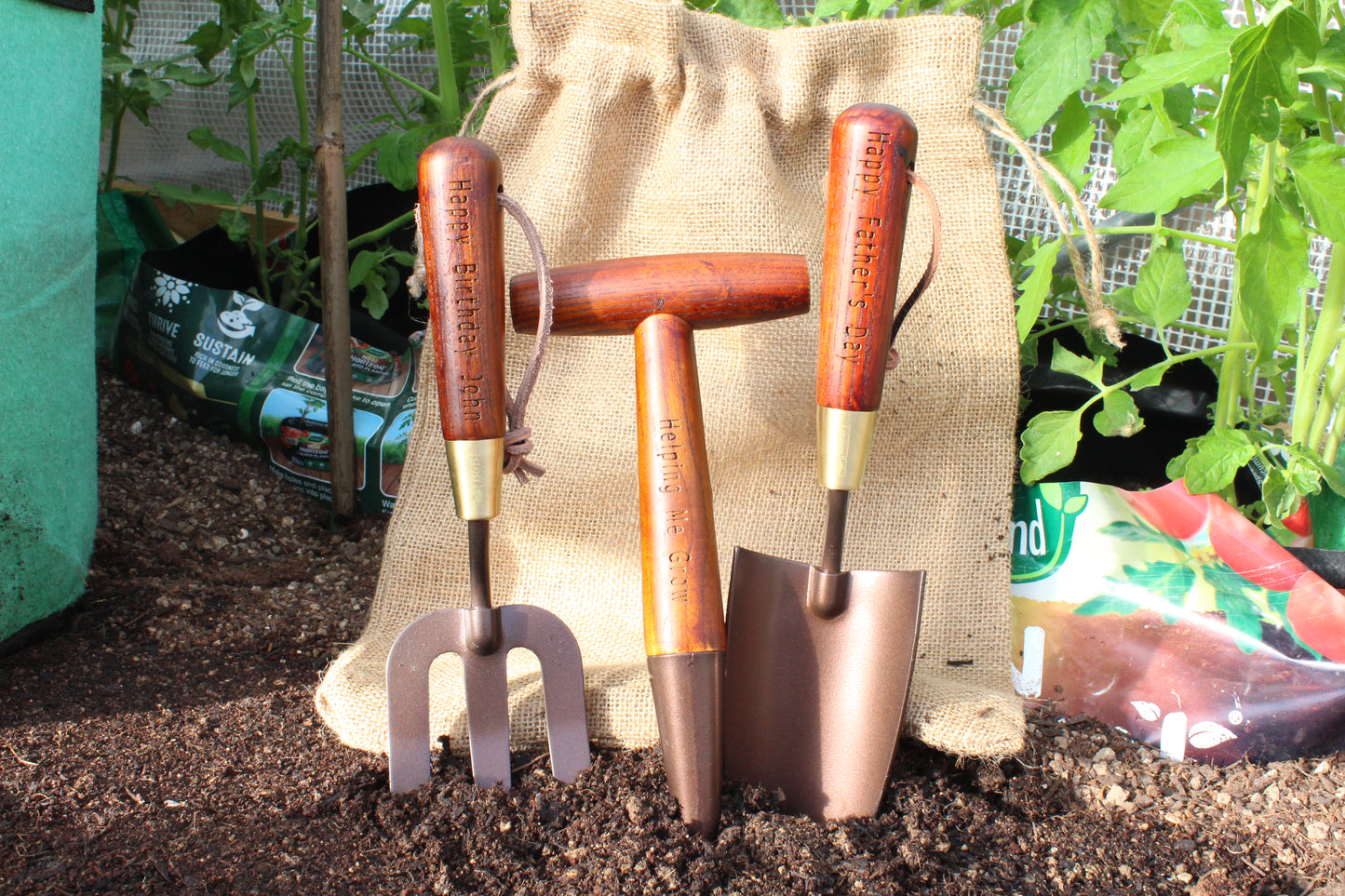 Personalised Garden Tool Set of Fork Trowel Dibber Gift