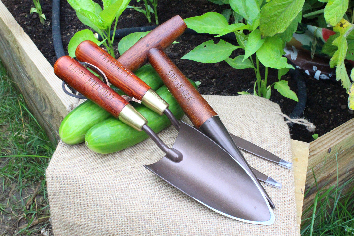 Personalised Garden Tool Set of Fork Trowel Dibber Gift