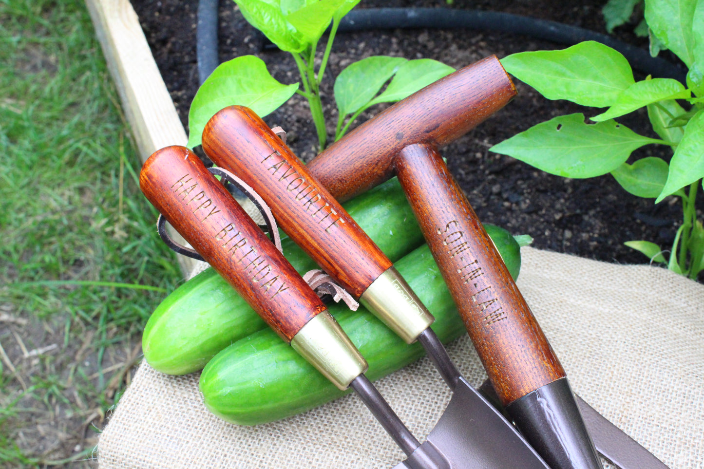 Personalised Garden Tool Set of Fork Trowel Dibber Gift