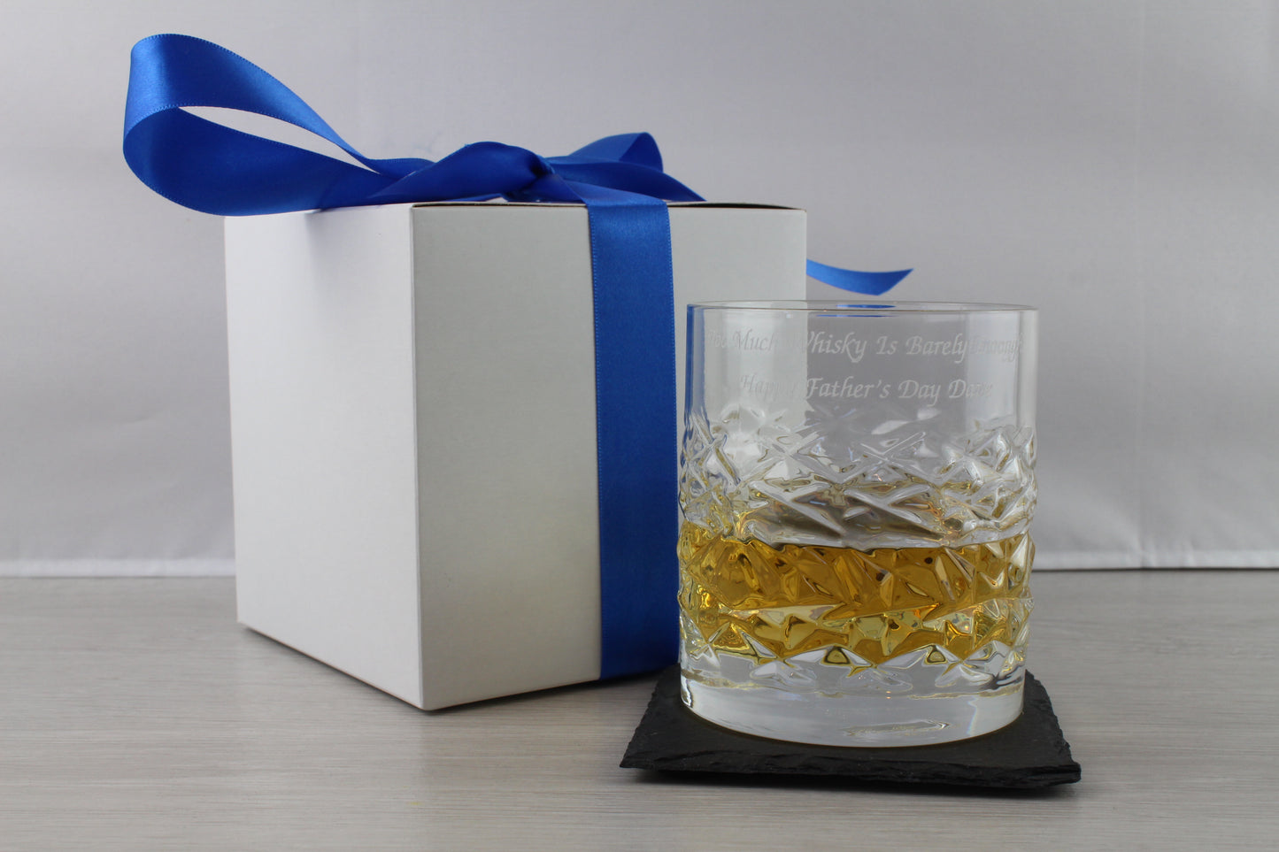 Personalised Engraved Whisky Glass & Coaster Gift Set, Crystal Cut Whisky Glass