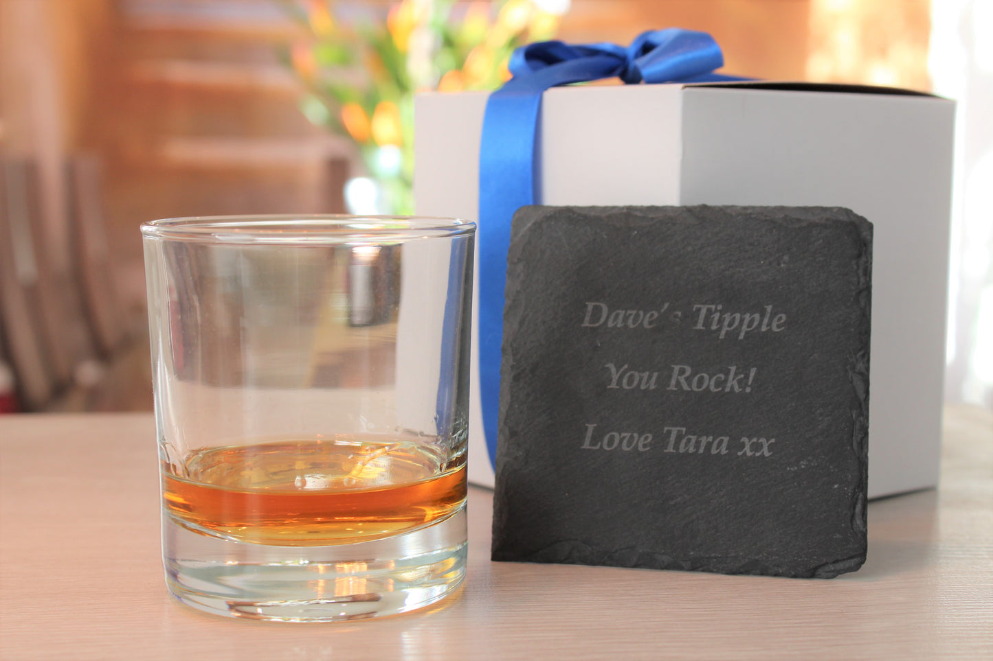 Personalised Whiskey Tumbler & Slate Coaster Gift Set