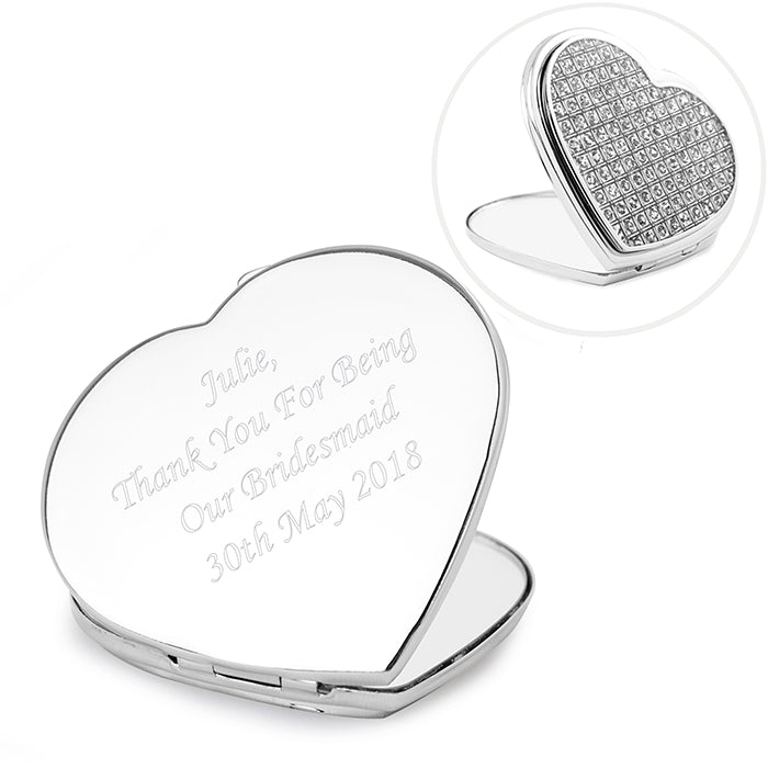 Personalised Diamante Heart Compact Mirror