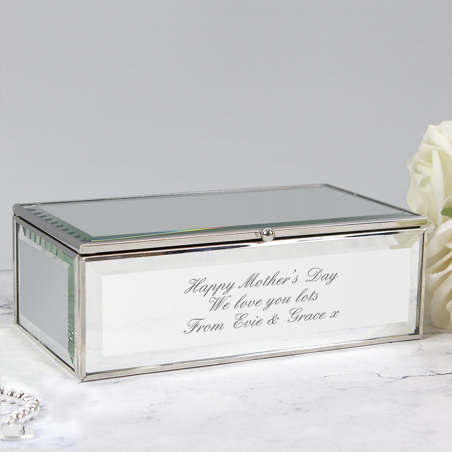 Personalised Gift Mirrored Jewellery Box Engraved with your message, Wedding Day, Valentines or Mother's Day Gift