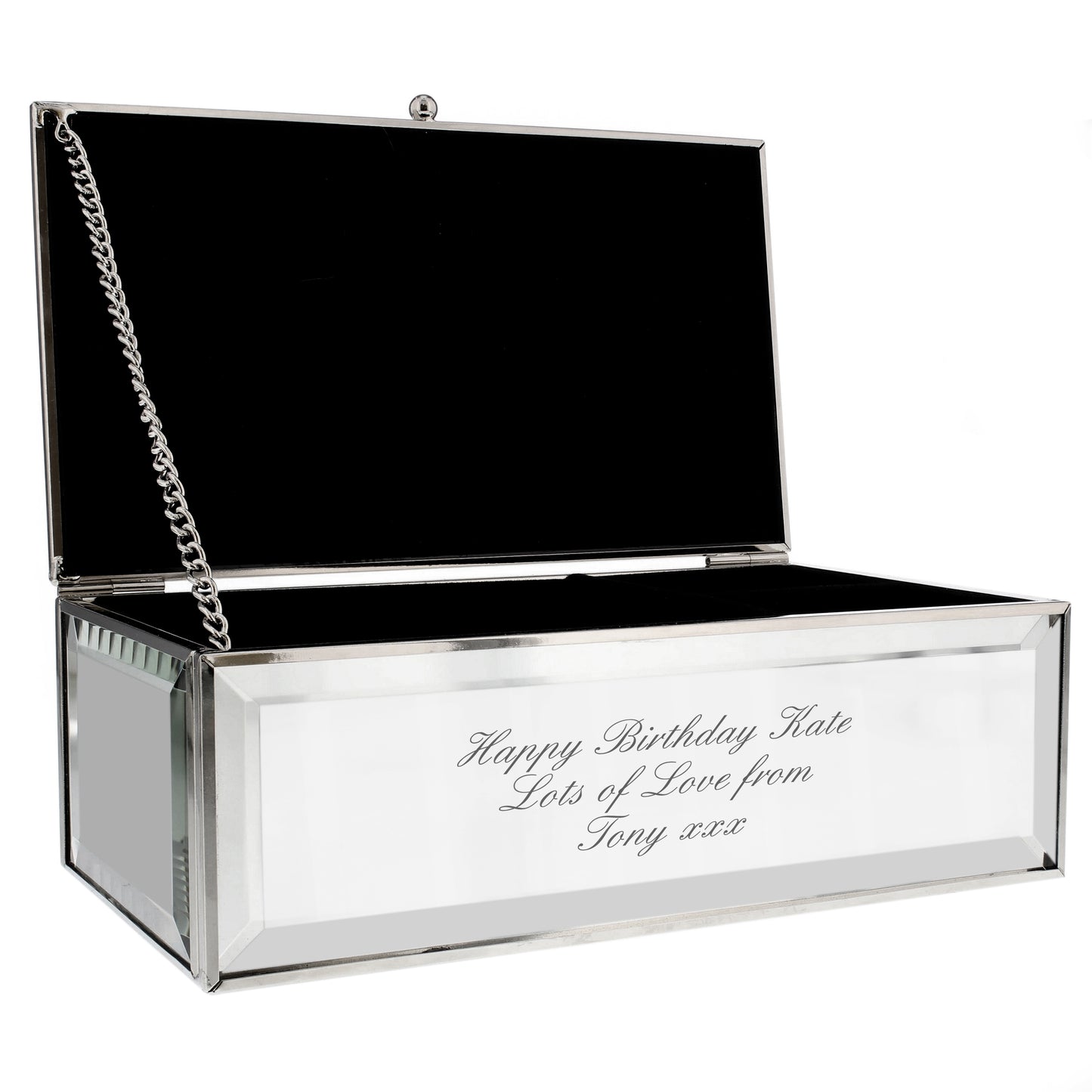 Personalised Gift Mirrored Jewellery Box Engraved with your message, Wedding Day, Valentines or Mother's Day Gift