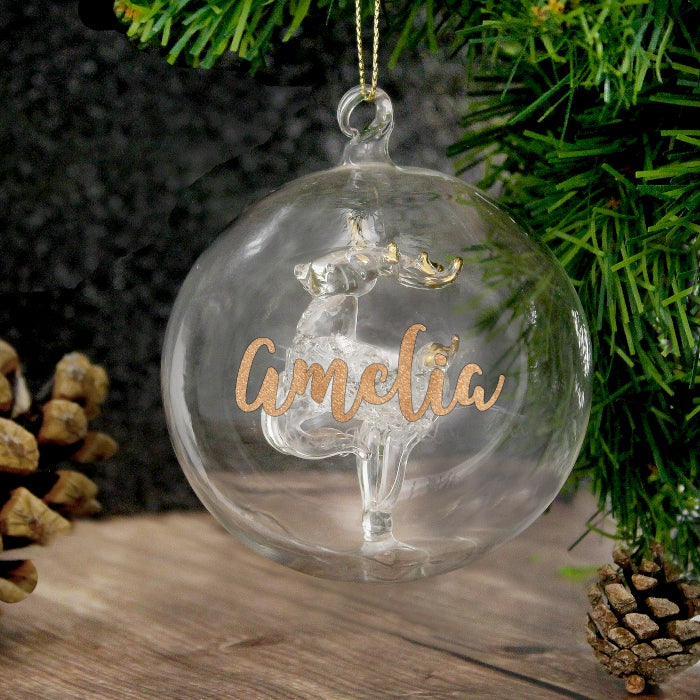 Name Only Personalised Glass Bauble Reindeer