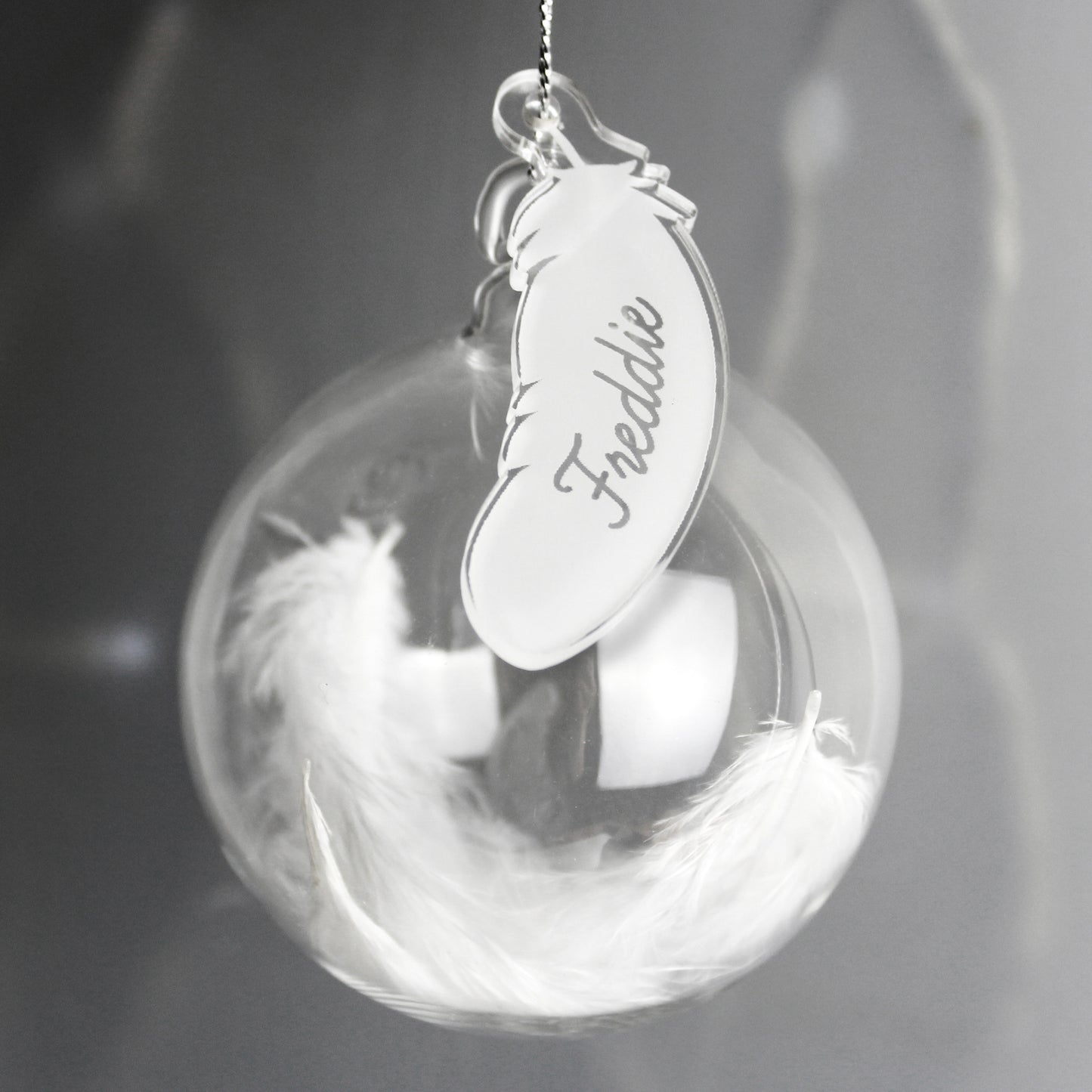 Personalised Feather Glass Christmas Bauble