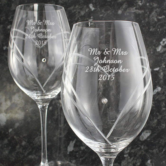 Diamante Heart Wine Glasses