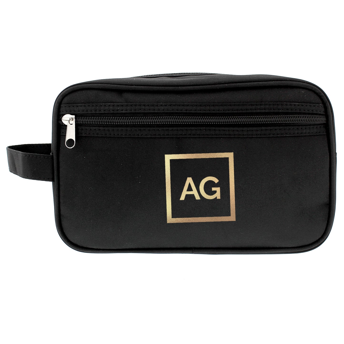 Personalised Gold Initials Black Wash Bag