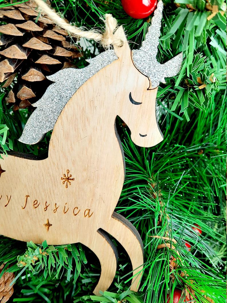 Engraved Personalised Unicorn Christmas Tree Decoration