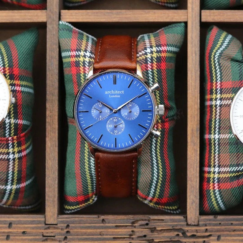 Personalised Engraved Chronograph Men's Watch With Walnut Strap