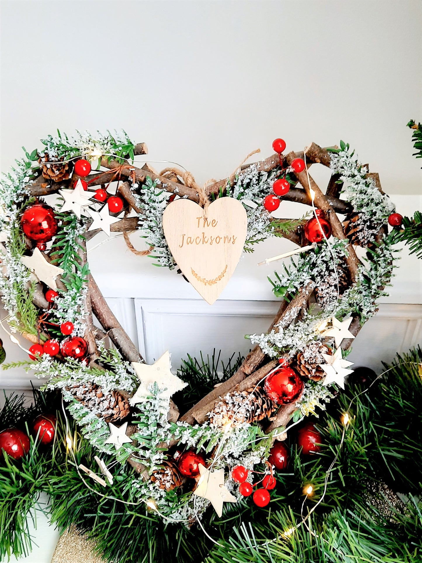 Personalised Christmas Wreath  Berry & Twig Heart 31 cm