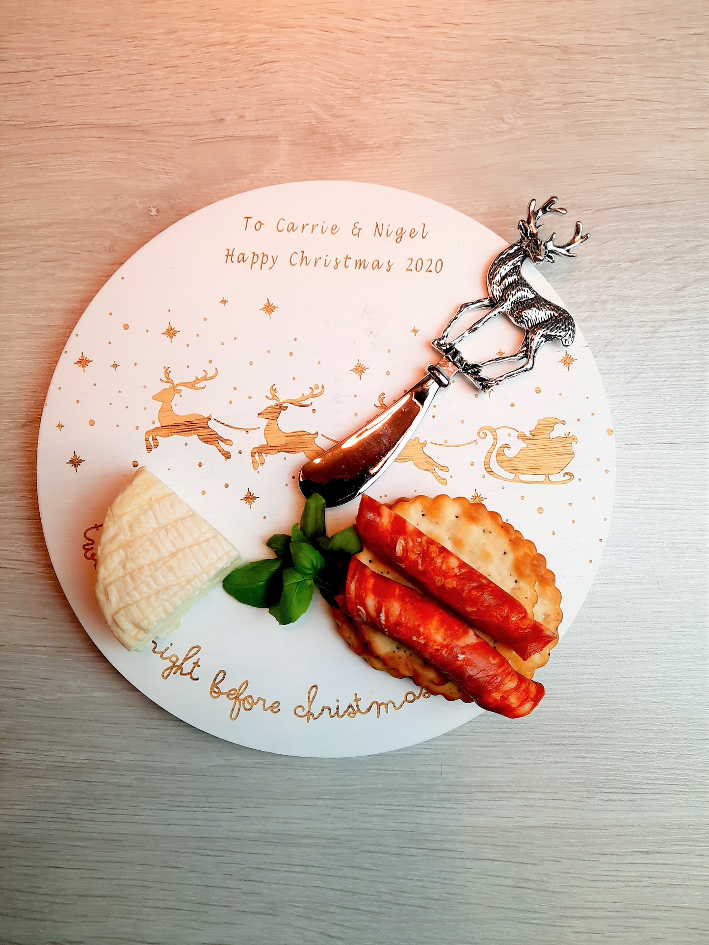 Personalised Christmas Chopping Board or Cheese Board and Knife Set