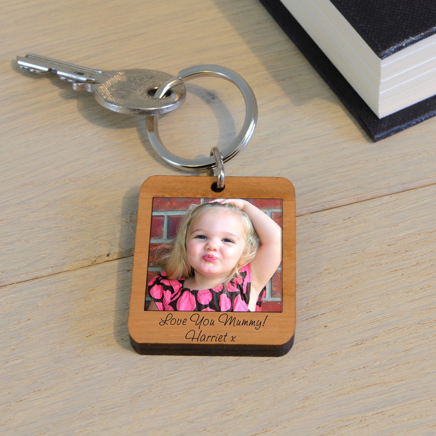 Wooden Personalised Engraved Photo Key Ring, perfect Valentine's, Mother's or Father's Day Gifts