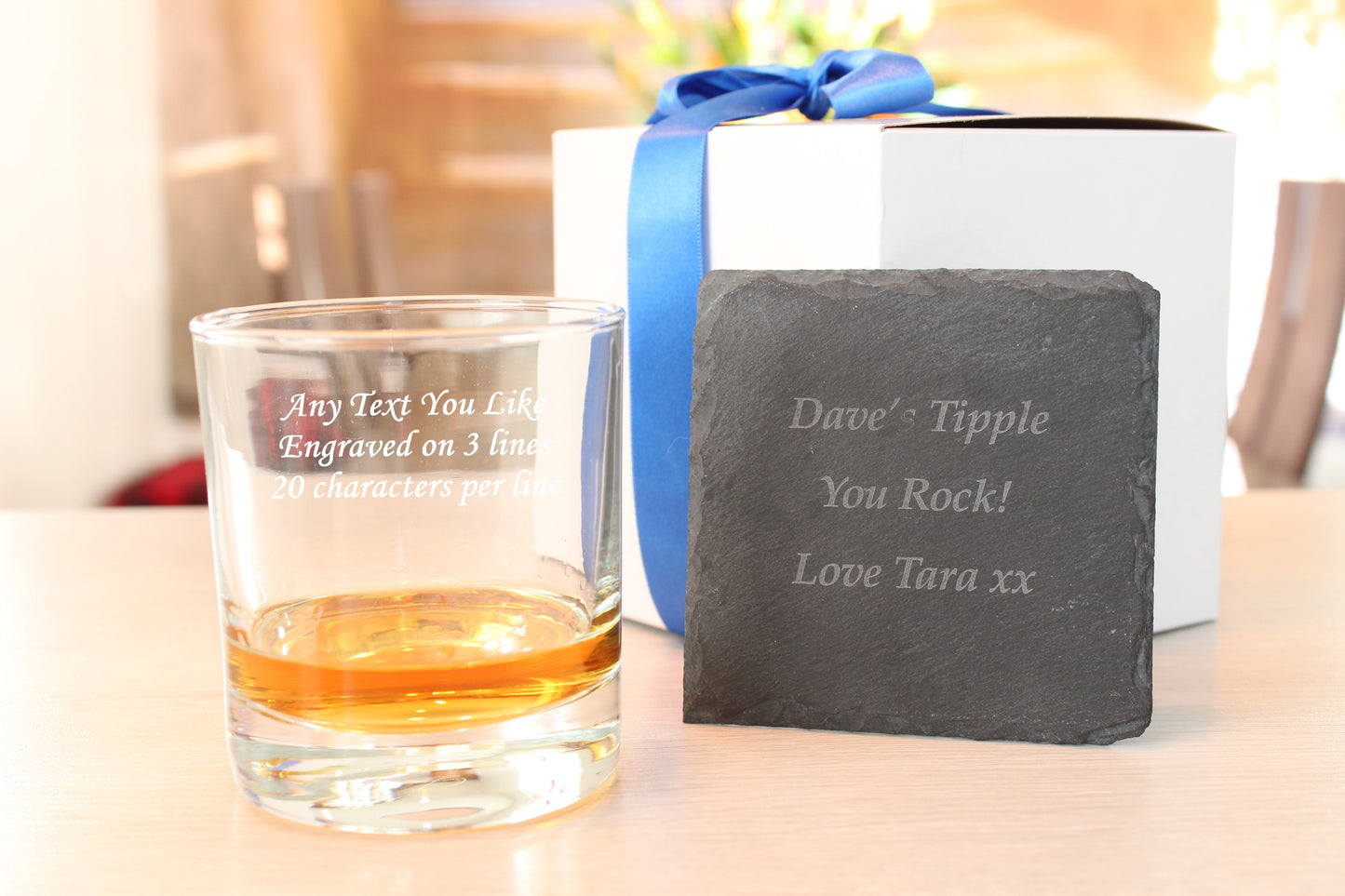 Personalised Whiskey Tumbler & Slate Coaster Gift Set