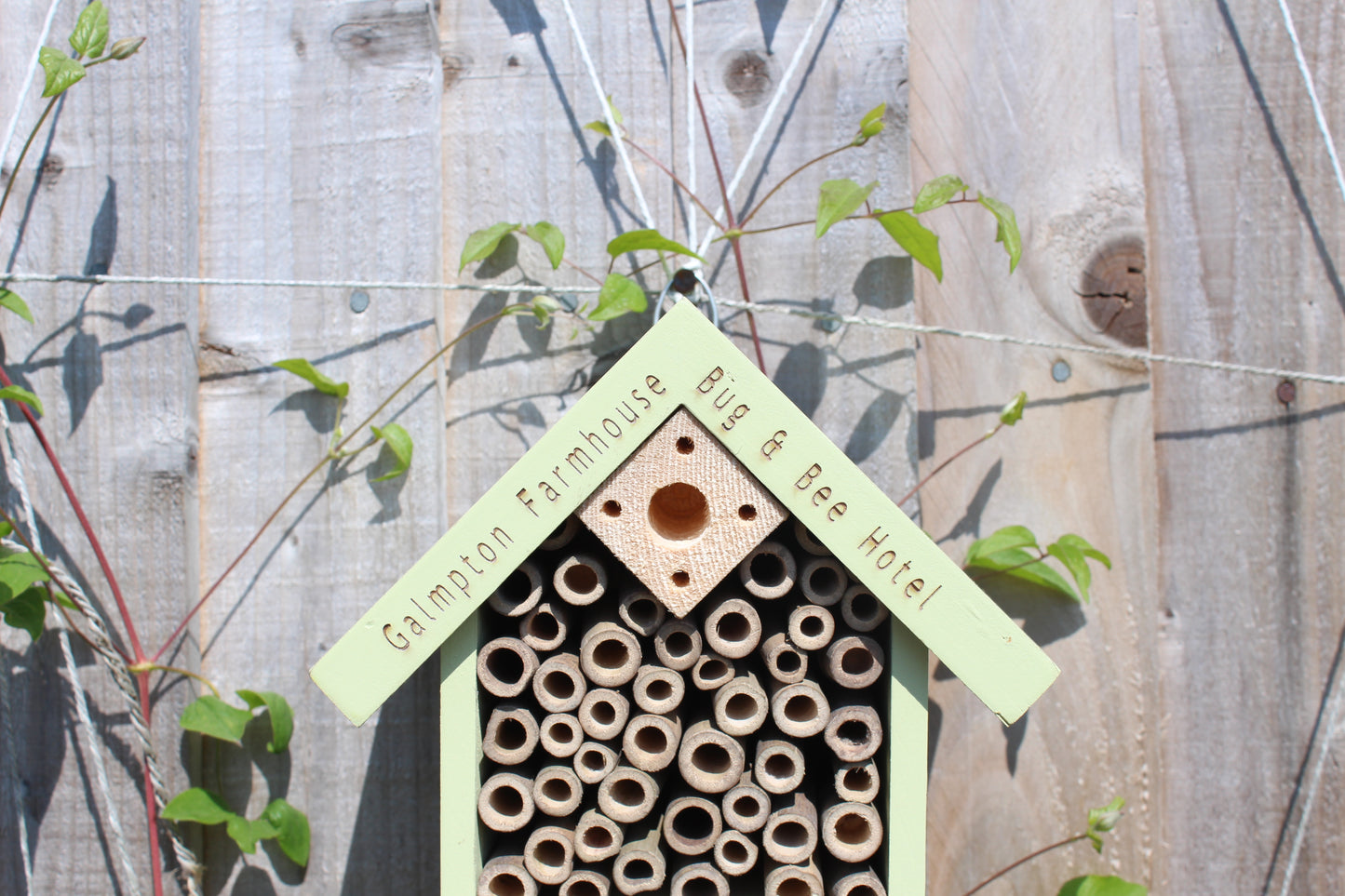 Personalised Bug and Bee Insect Home that says "Galmptoon Farmhouse" "Bug & Bee Hotel"