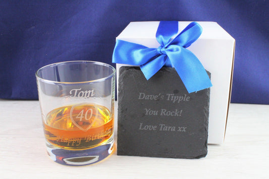 Personalised Whiskey Tumbler & Slate Coaster Gift Set