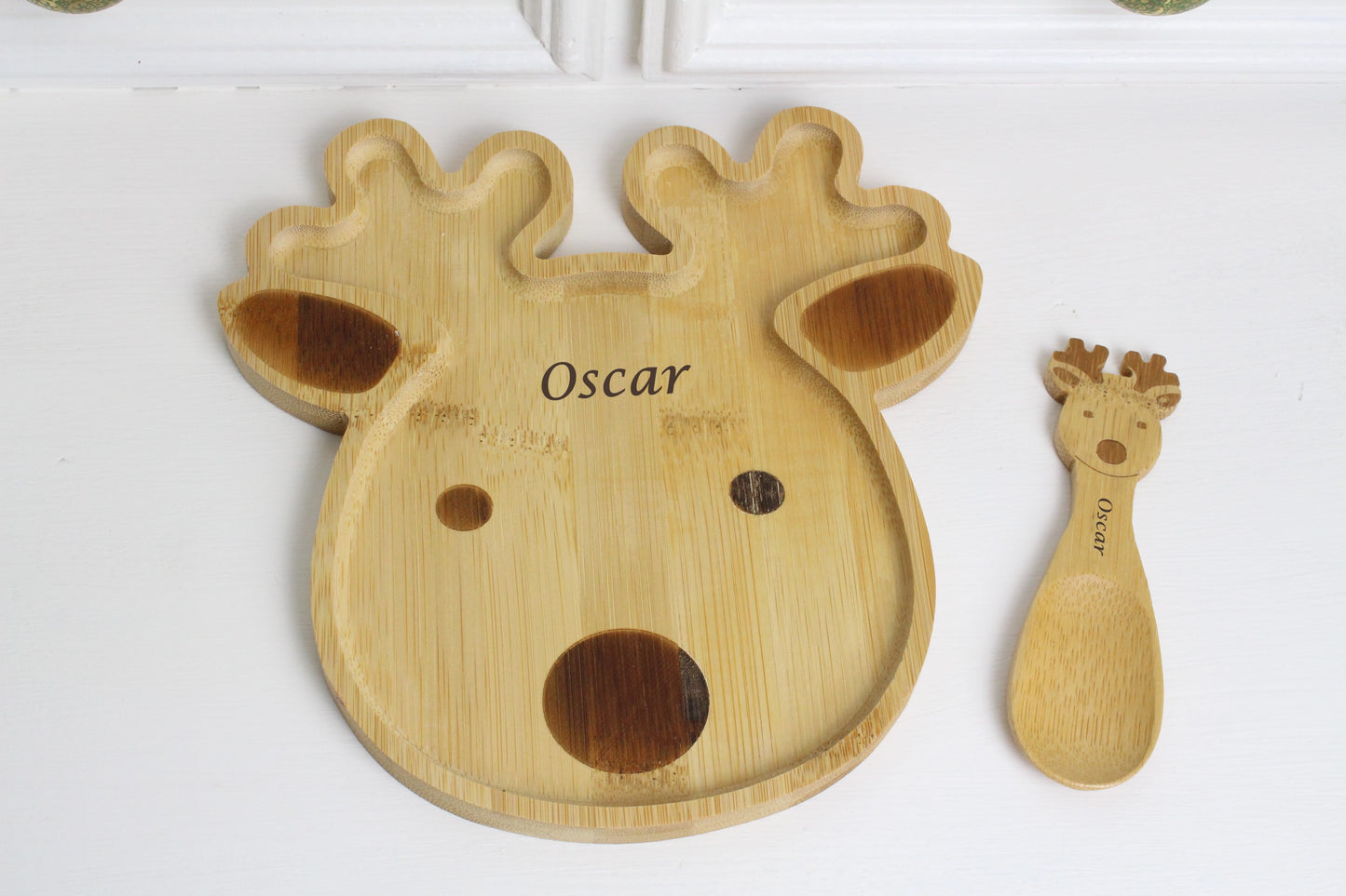 Reindeer Rudolph's Treat Plate and Spoon, Eco Friendly Bamboo Gift