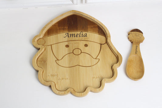 Personalised Santa's Treat Plate and Spoon, Bamboo Eco-friendly Toddler Baby gift