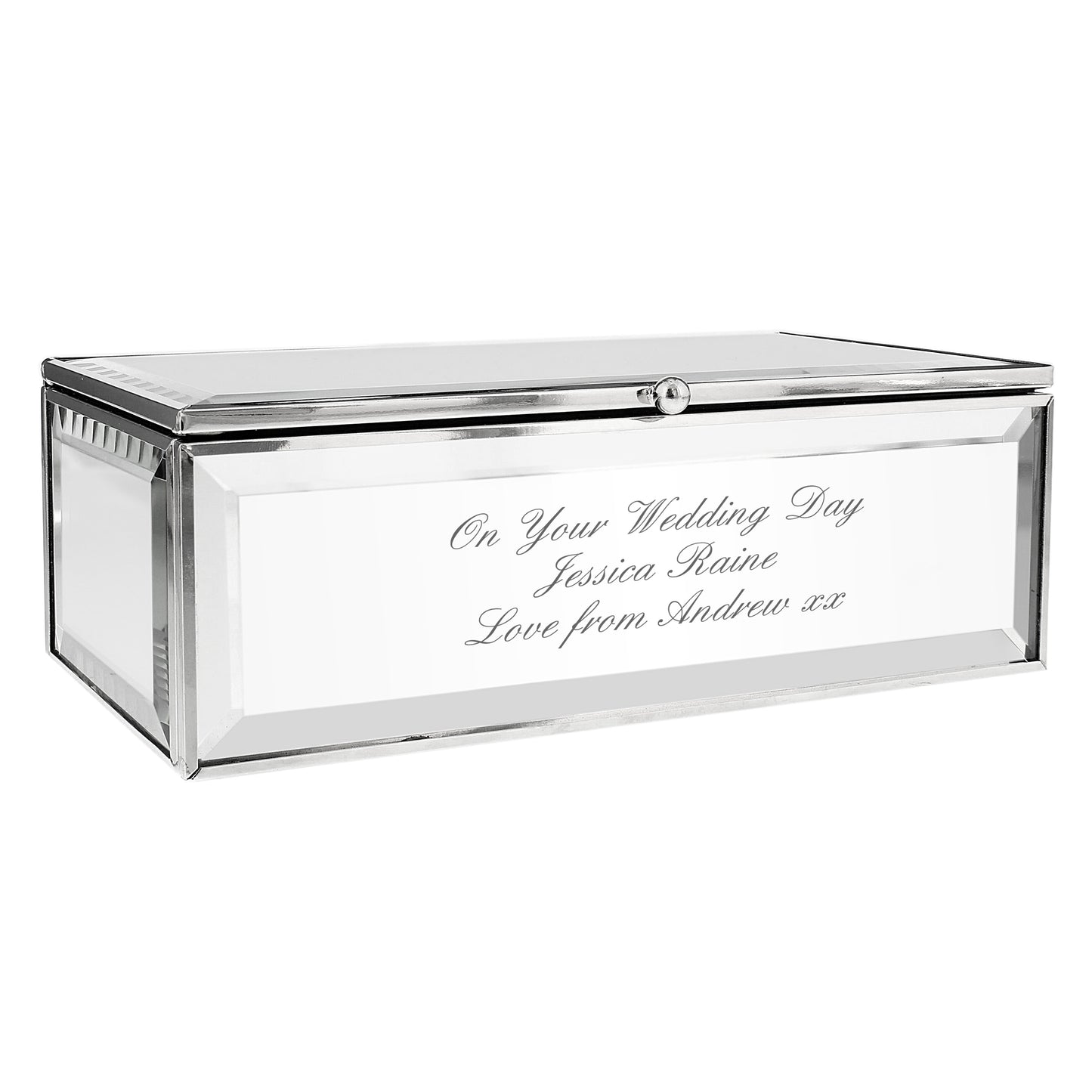 Personalised Gift Mirrored Jewellery Box Engraved with your message, Wedding Day, Valentines or Mother's Day Gift