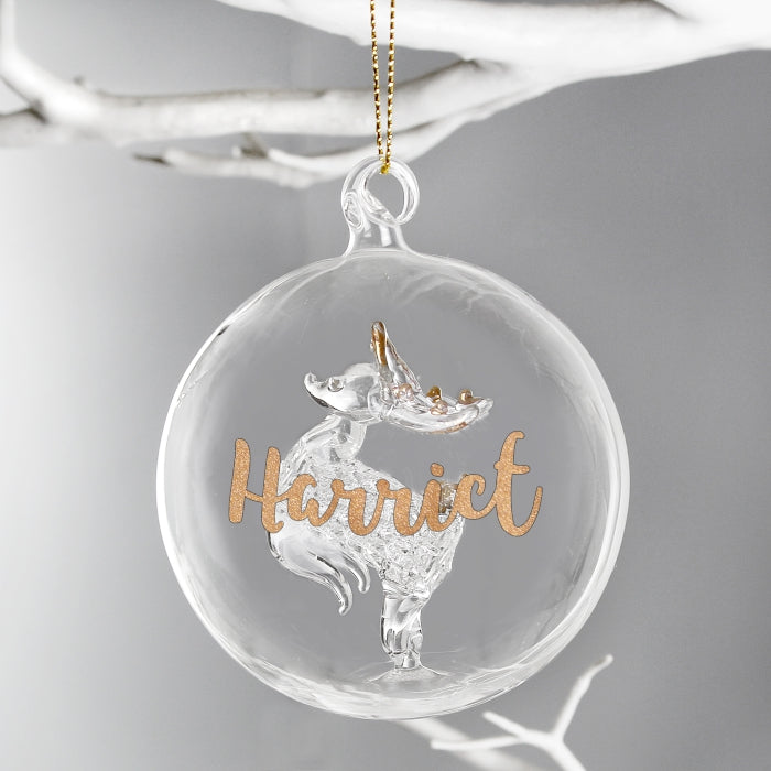 Name Only Personalised Glass Bauble Reindeer
