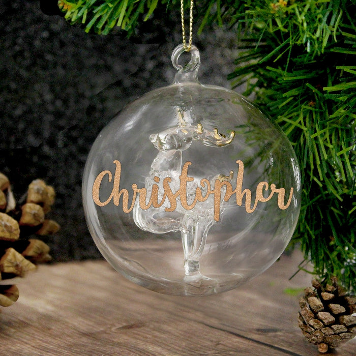 Name Only Personalised Glass Bauble Reindeer