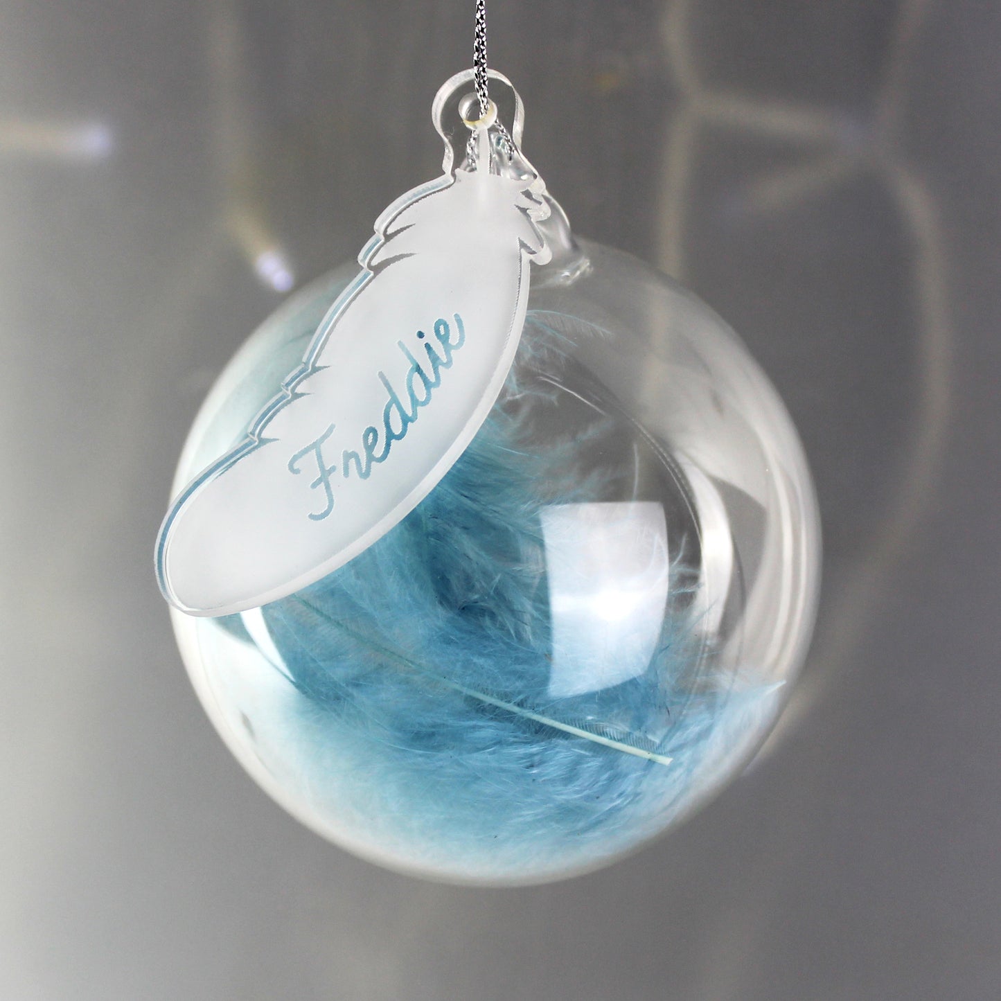 Personalised Feather Glass Christmas Bauble