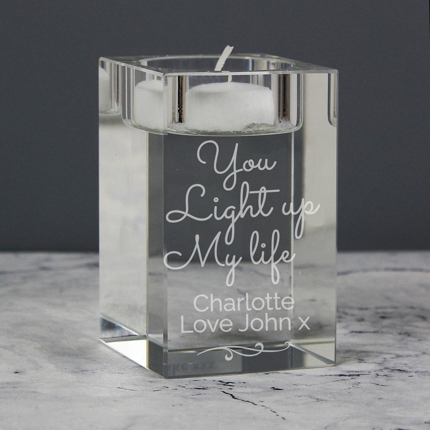 Personalised You Light Up My Life Glass Tea Light Holder