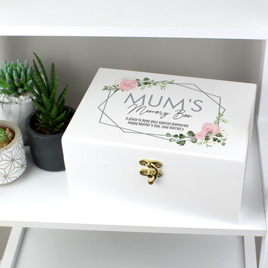 Personalised Abstract Rose White Wooden Keepsake Box - Mother's Day, Birthday, Grandmother Gift Ideas